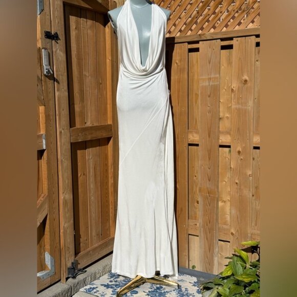 🆕 RAT & BOA 🧿 NWOT Winona White Slinky Cowl Neck Jersey Gown, Sz M - Picture 4 of 16